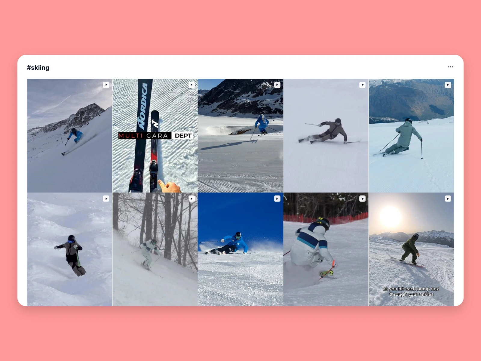 Instagram hashtag results for skiing content
