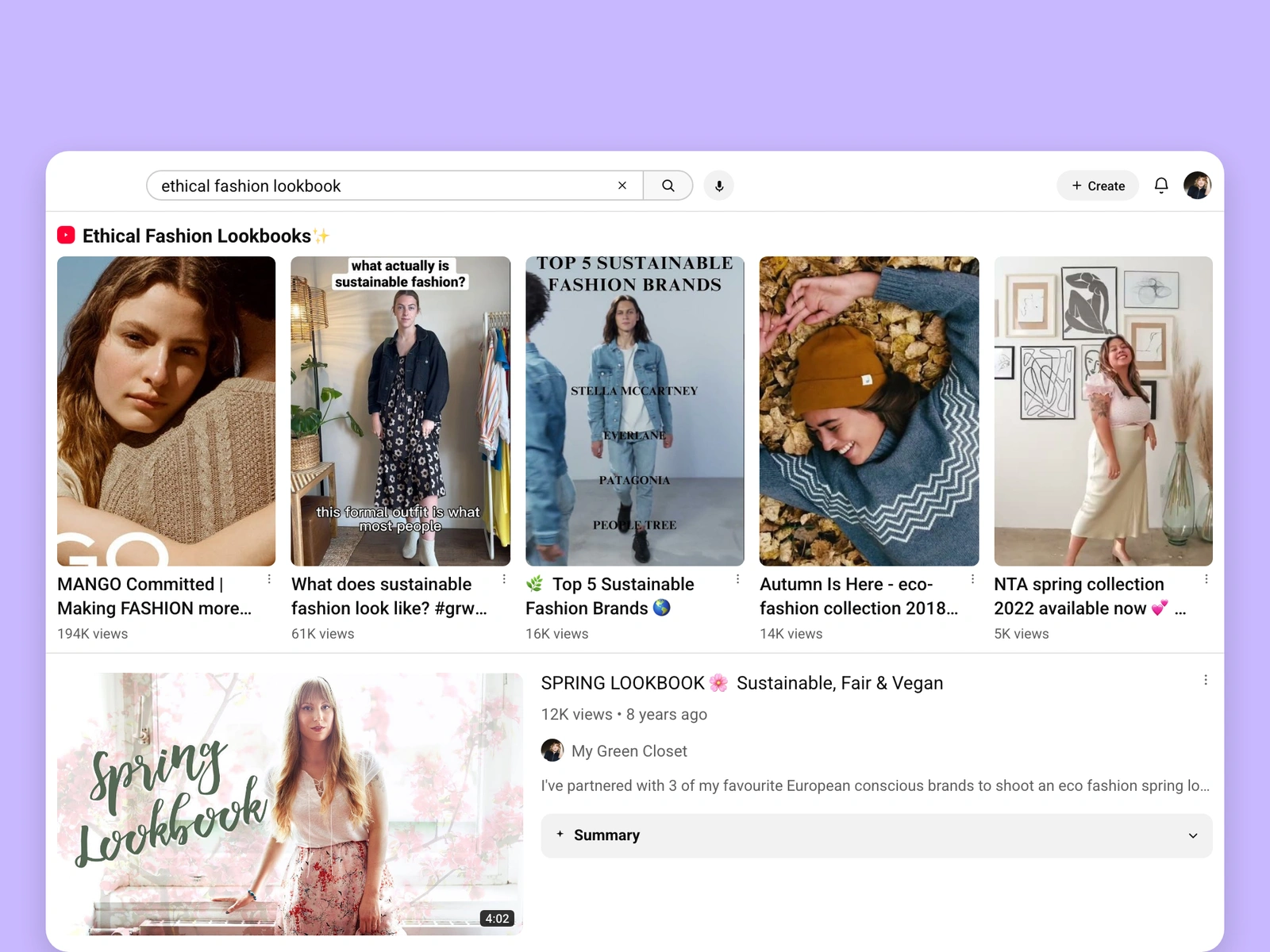 YouTube search results for ethical fashion videos