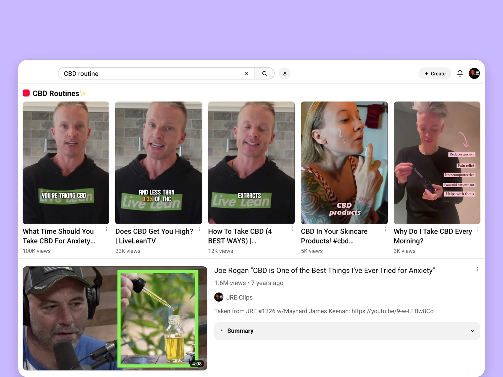 YouTube search results for cbd videos