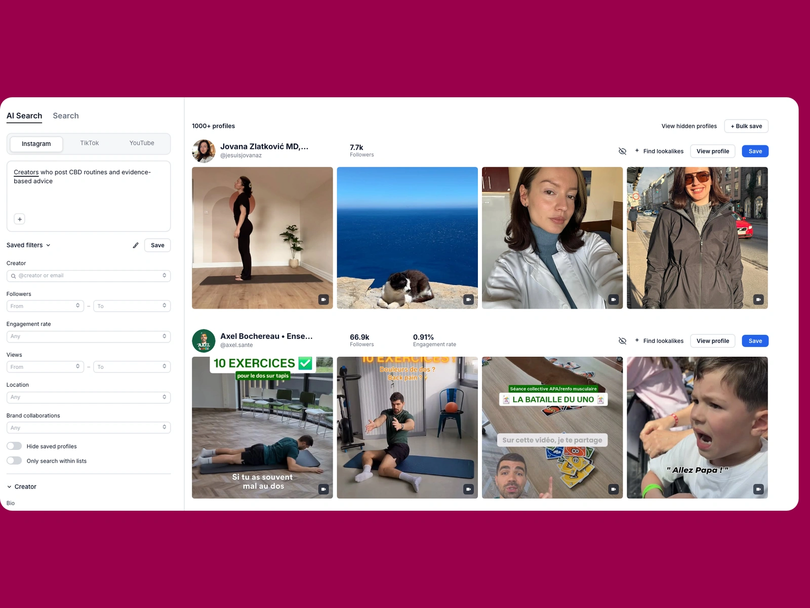 Modash AI search for cbd creators