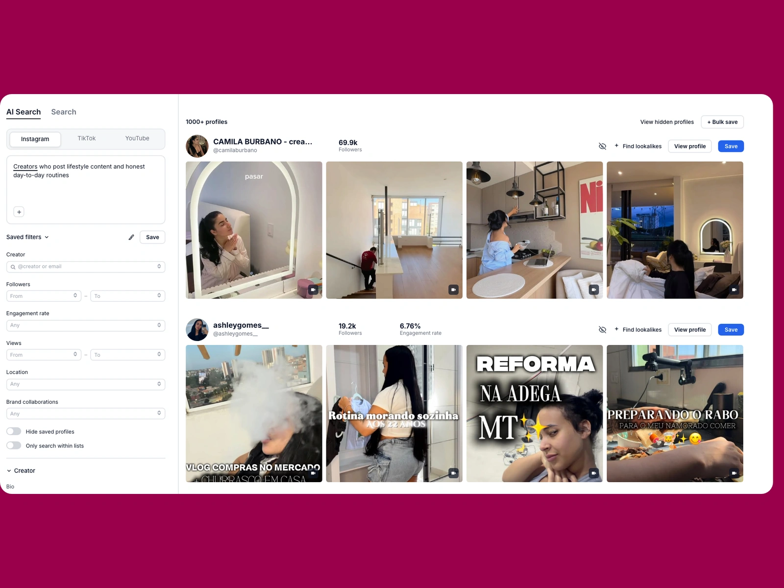 Modash AI search for lifestyle creators