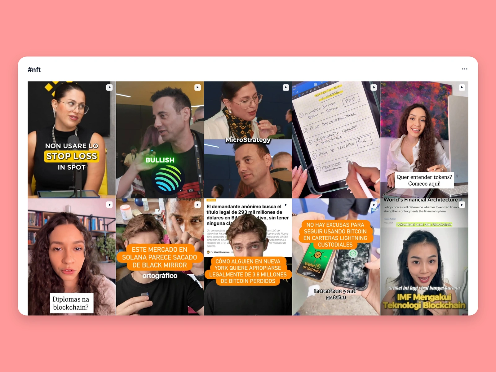 Instagram hashtag results for nft content