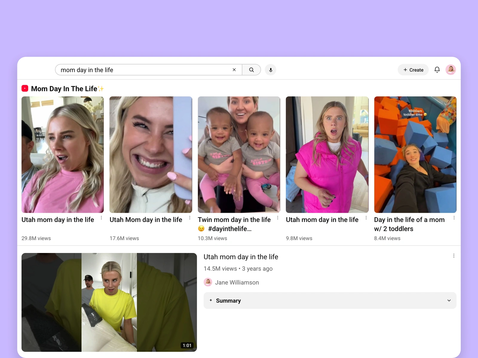 YouTube search results for mom videos