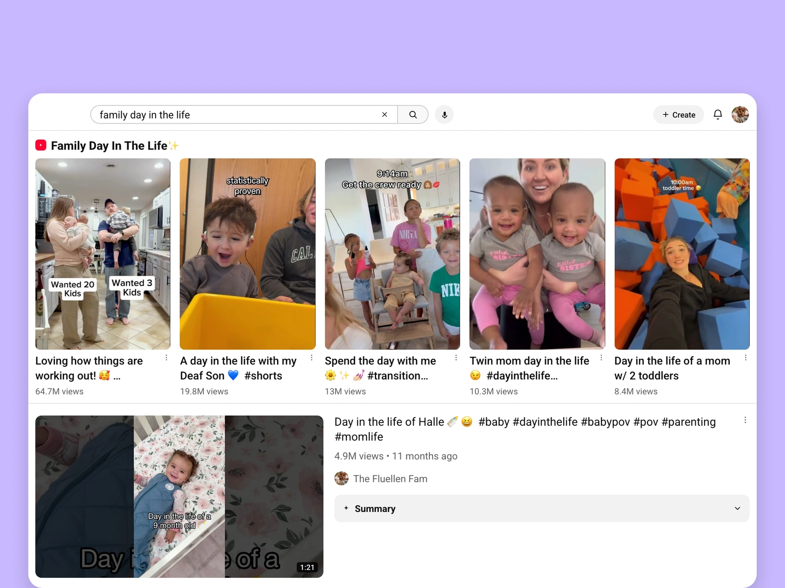YouTube search results for family videos