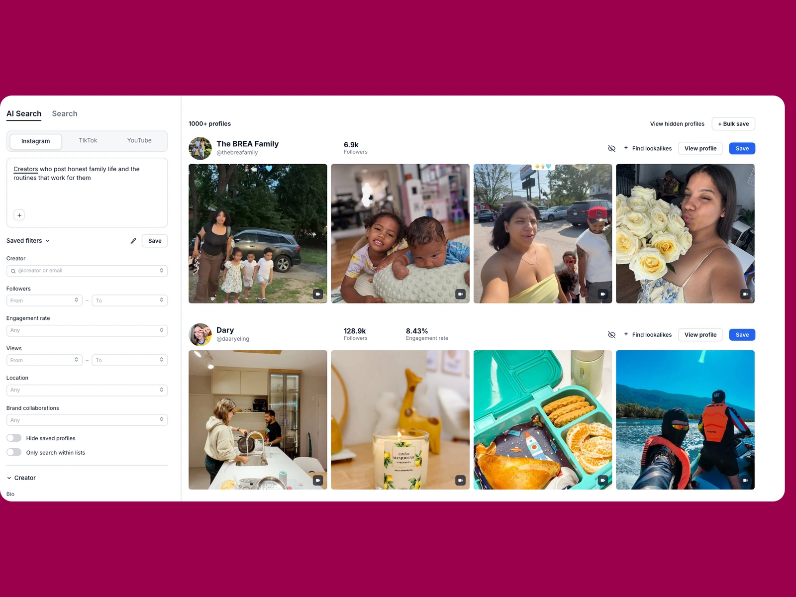 Modash AI search for family creators