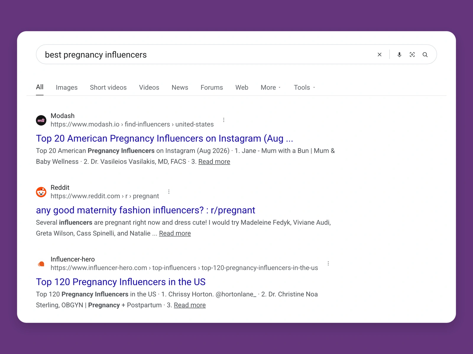 Google results for best pregnancy bloggers