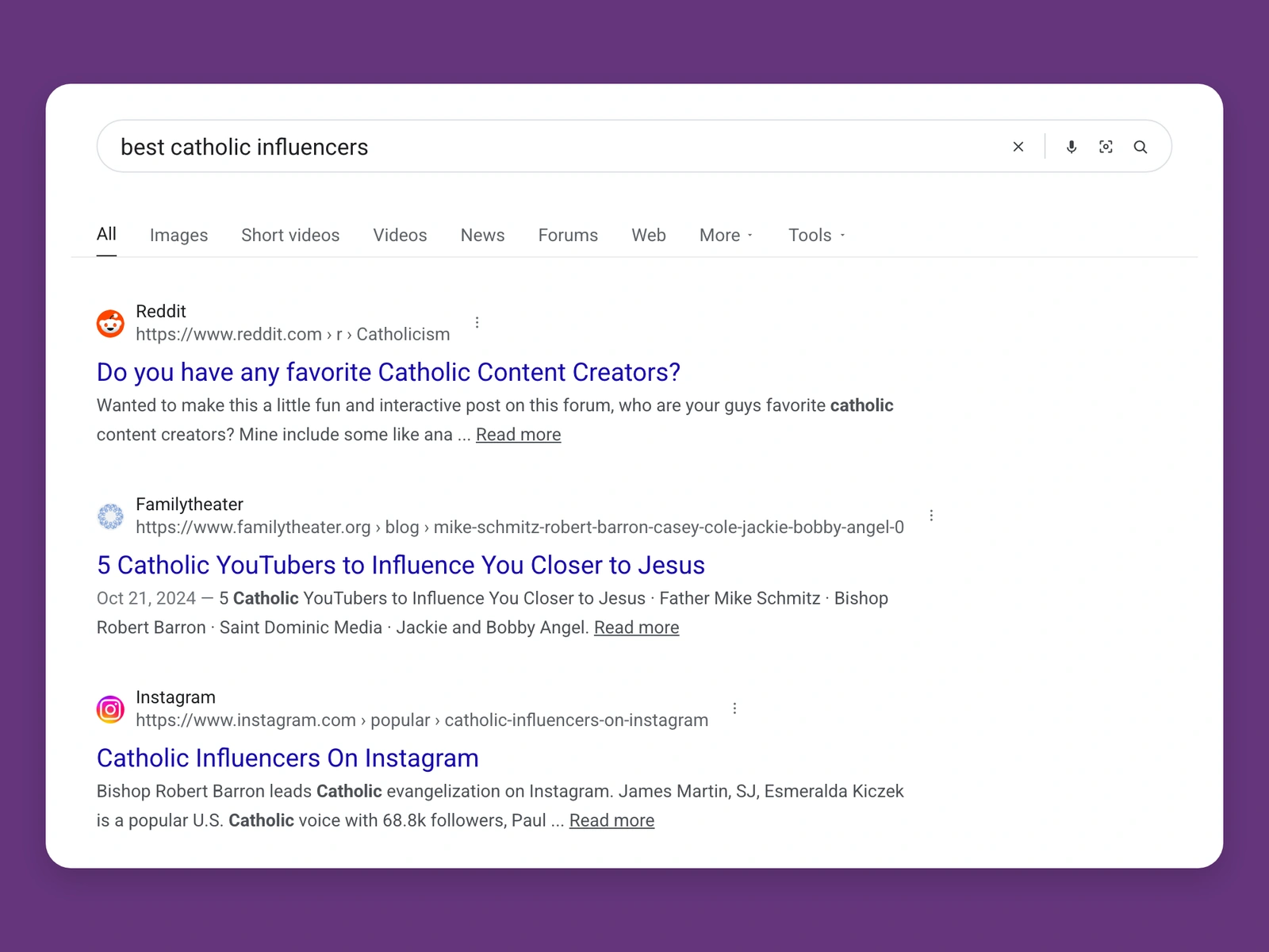 Google results for best catholic bloggers