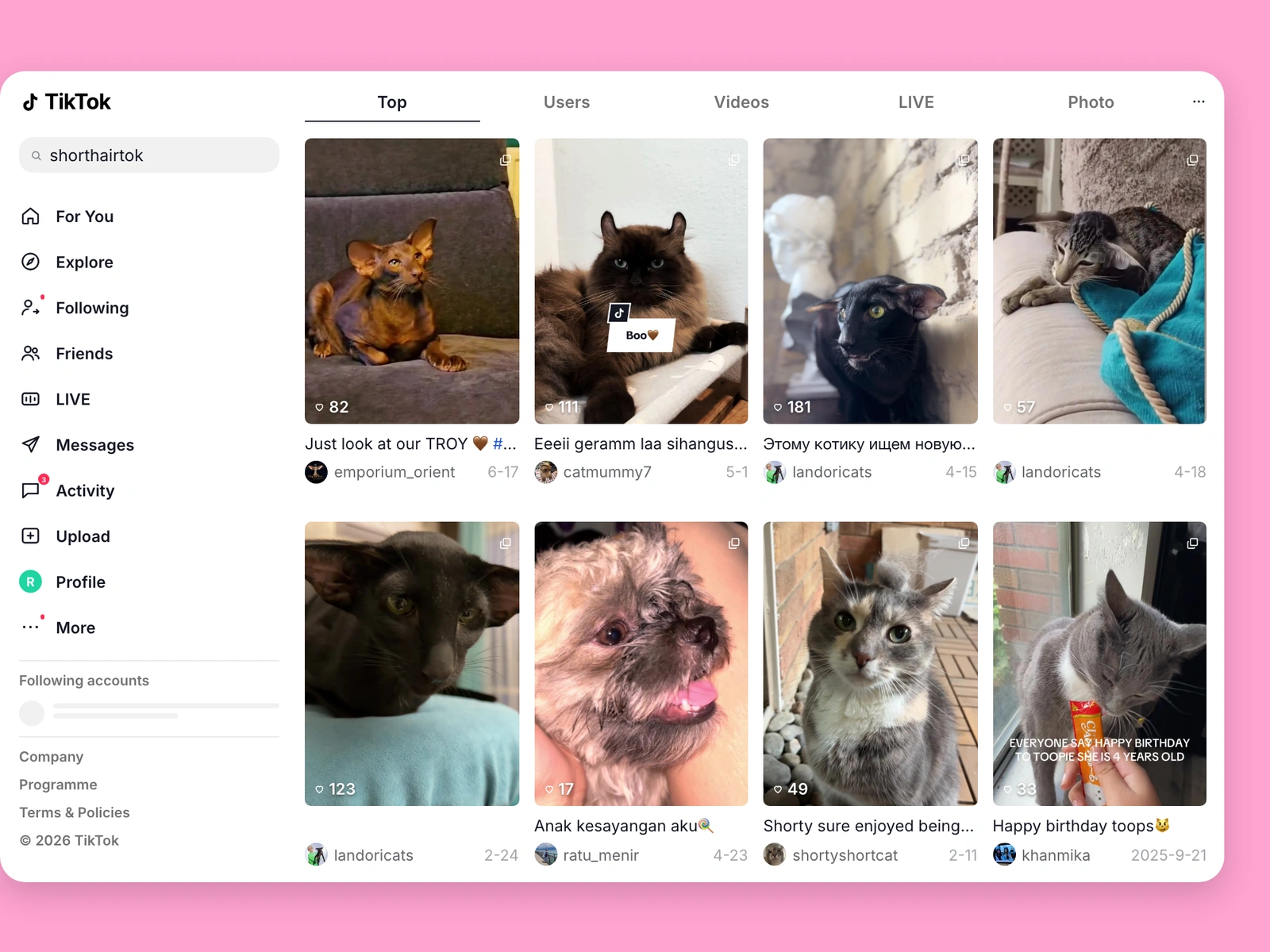 TikTok search results for short hair content