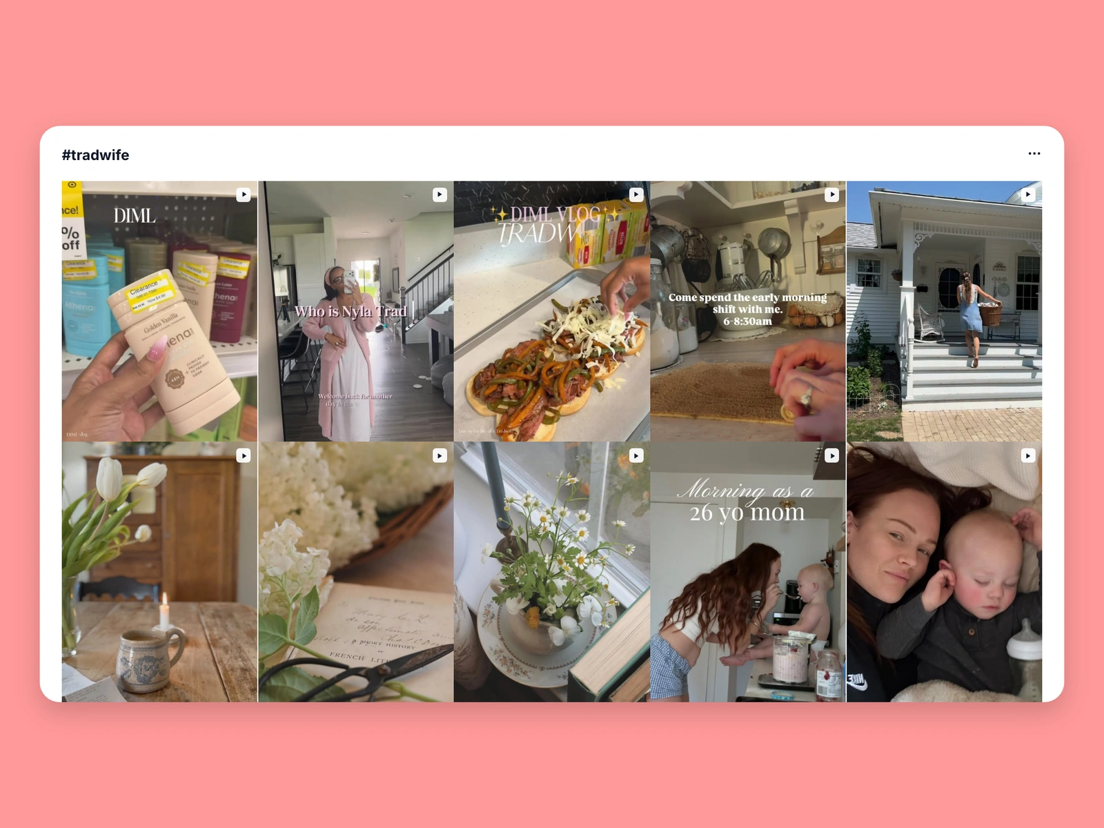 Instagram hashtag results for tradwife content