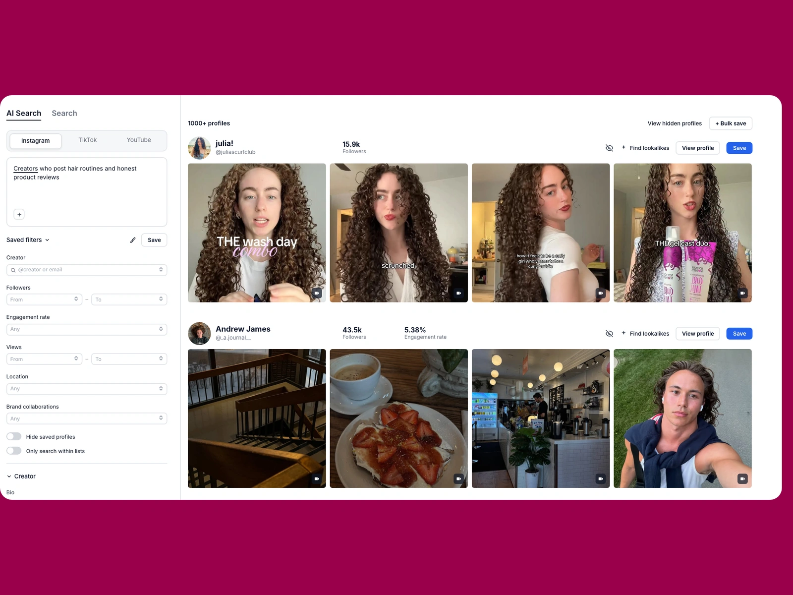 Modash AI search for hair creators