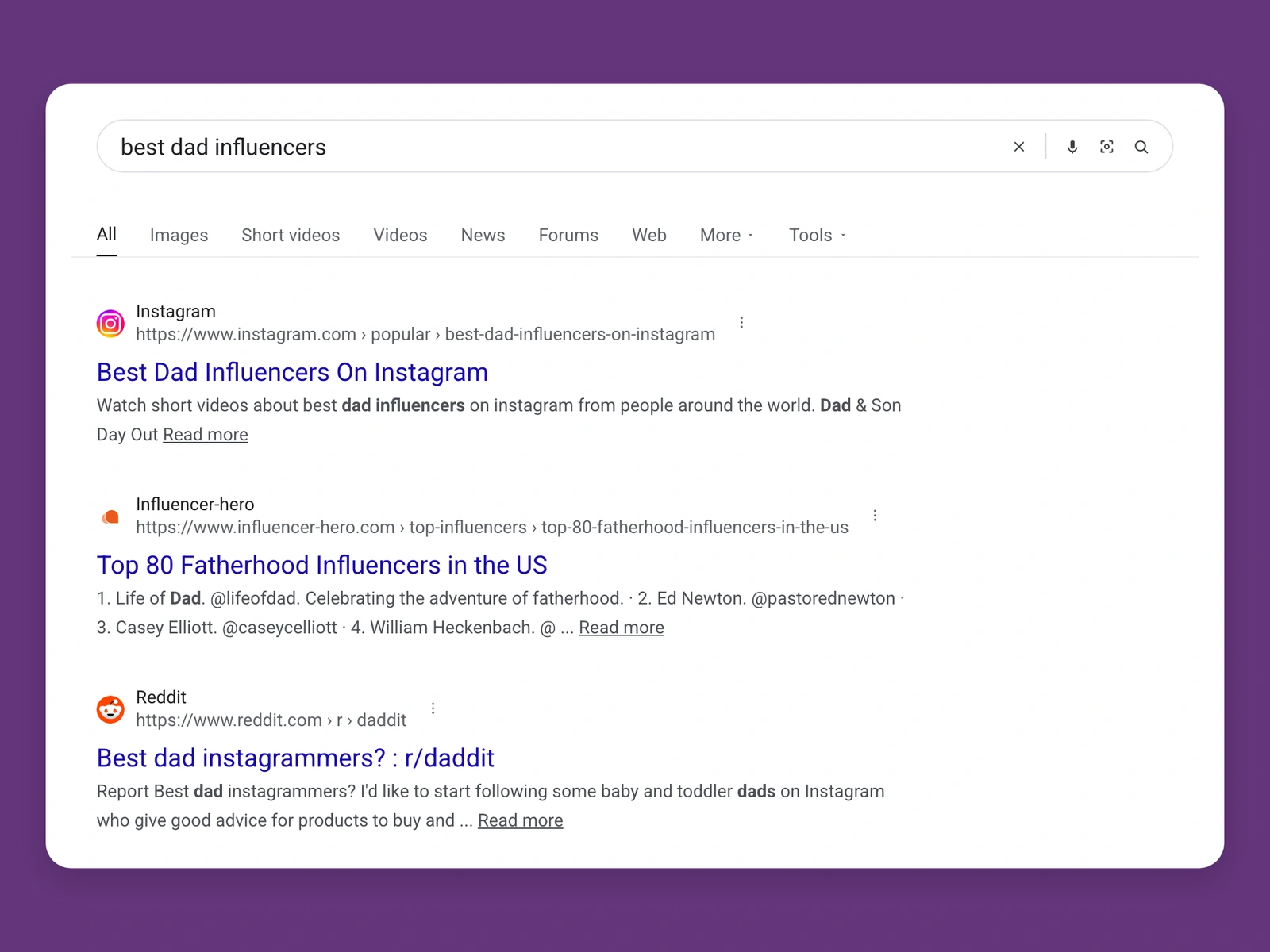 Google results for best dad bloggers