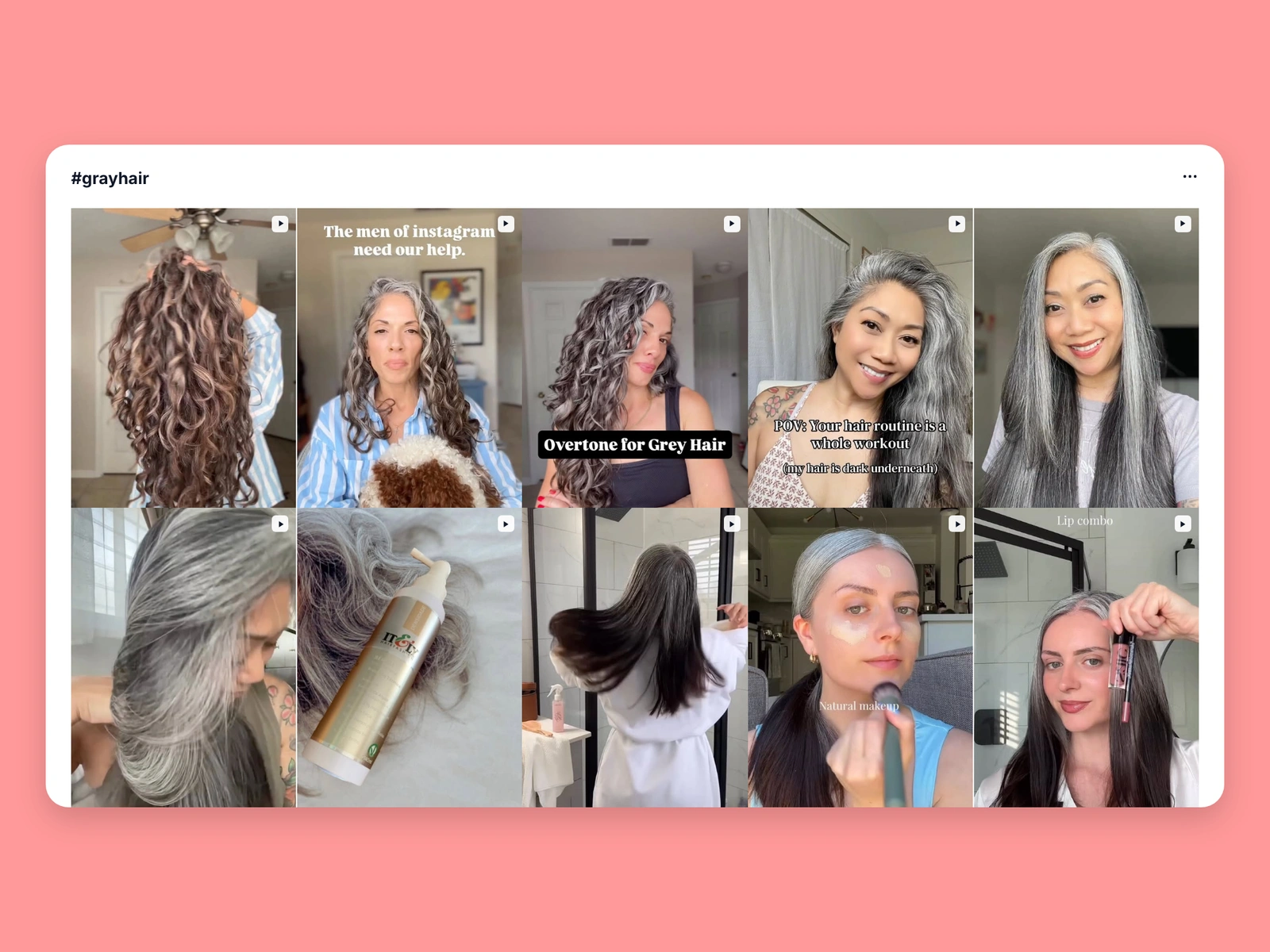 Instagram hashtag results for gray hair content