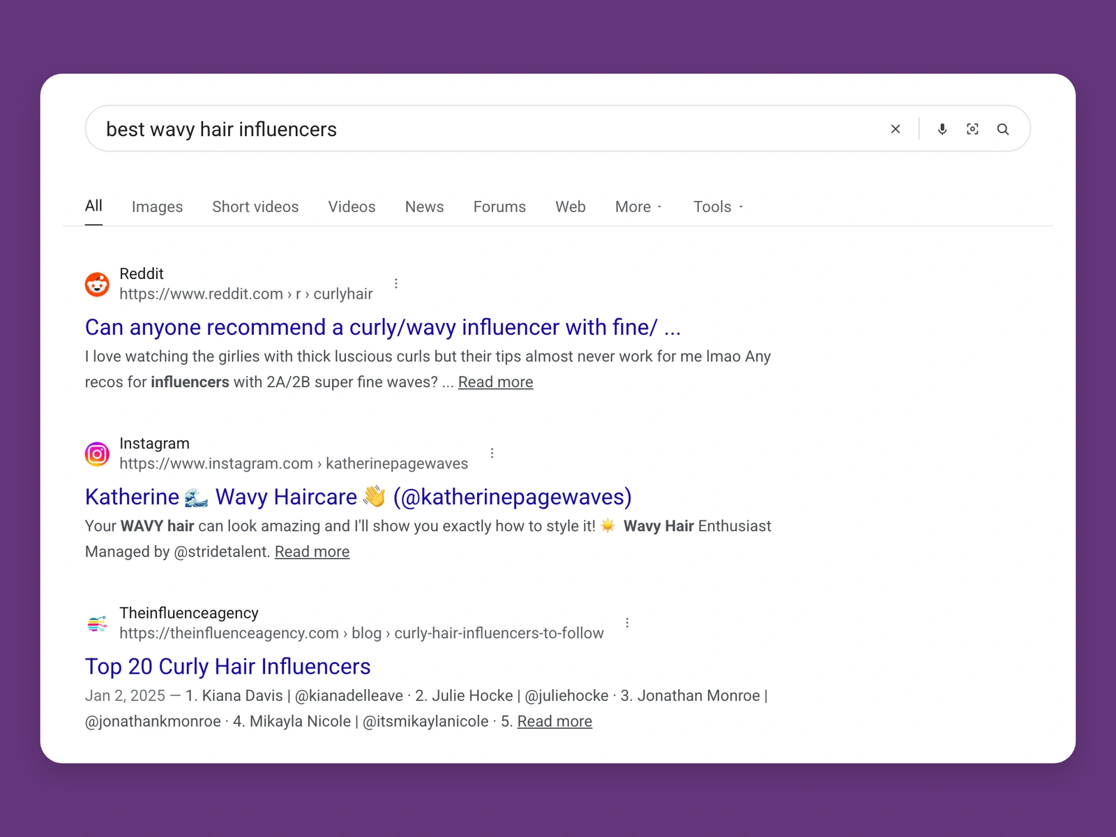 Google results for best wavy hair bloggers