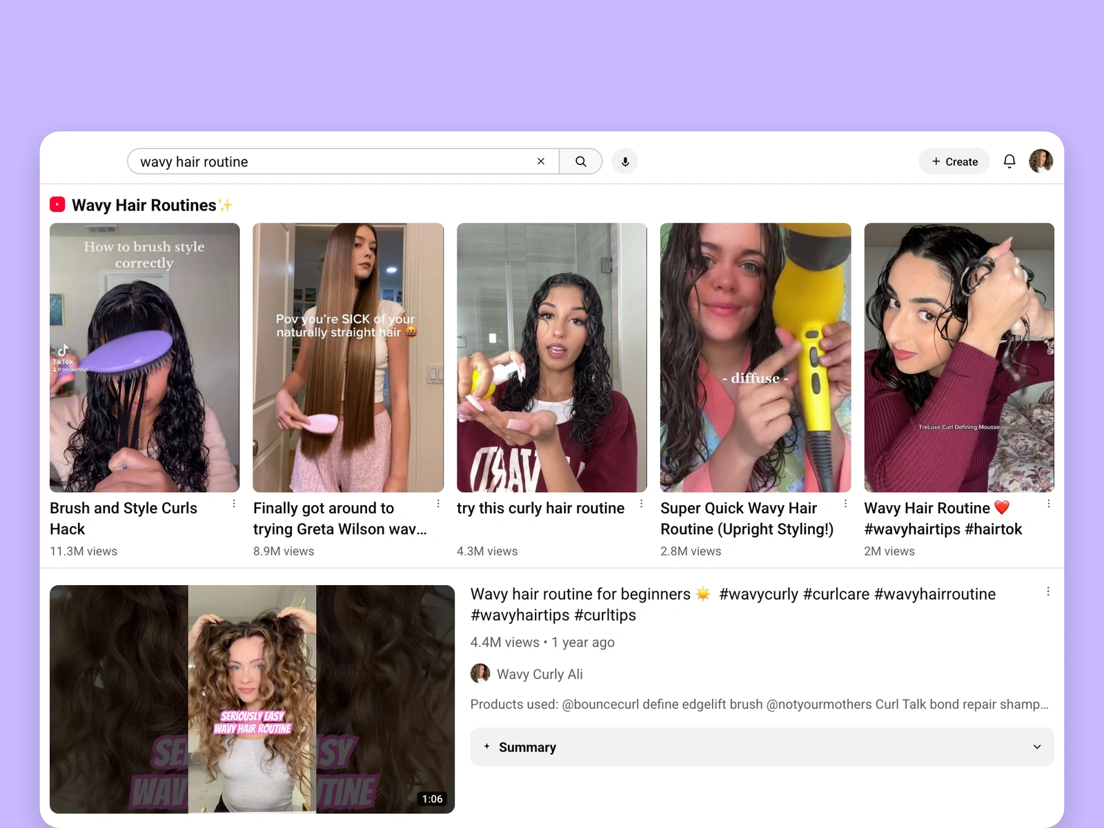 YouTube search results for wavy hair videos