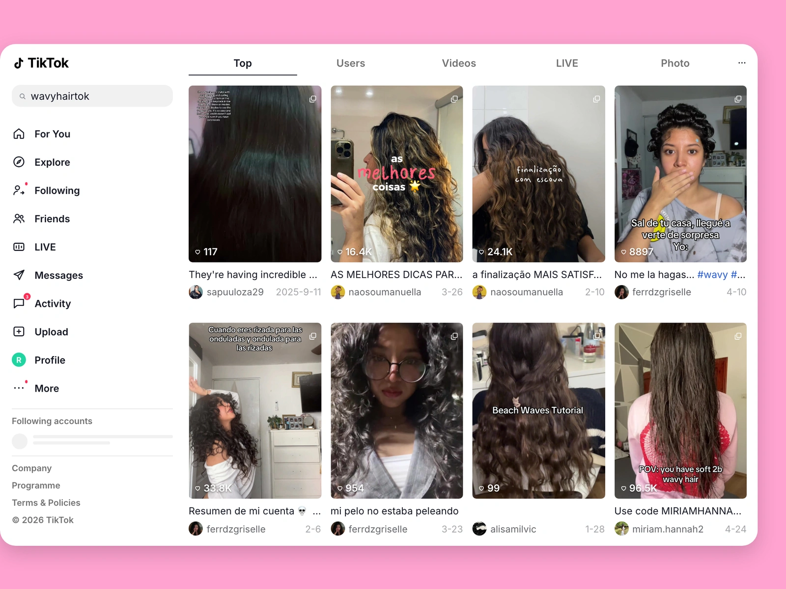 TikTok search results for wavy hair content