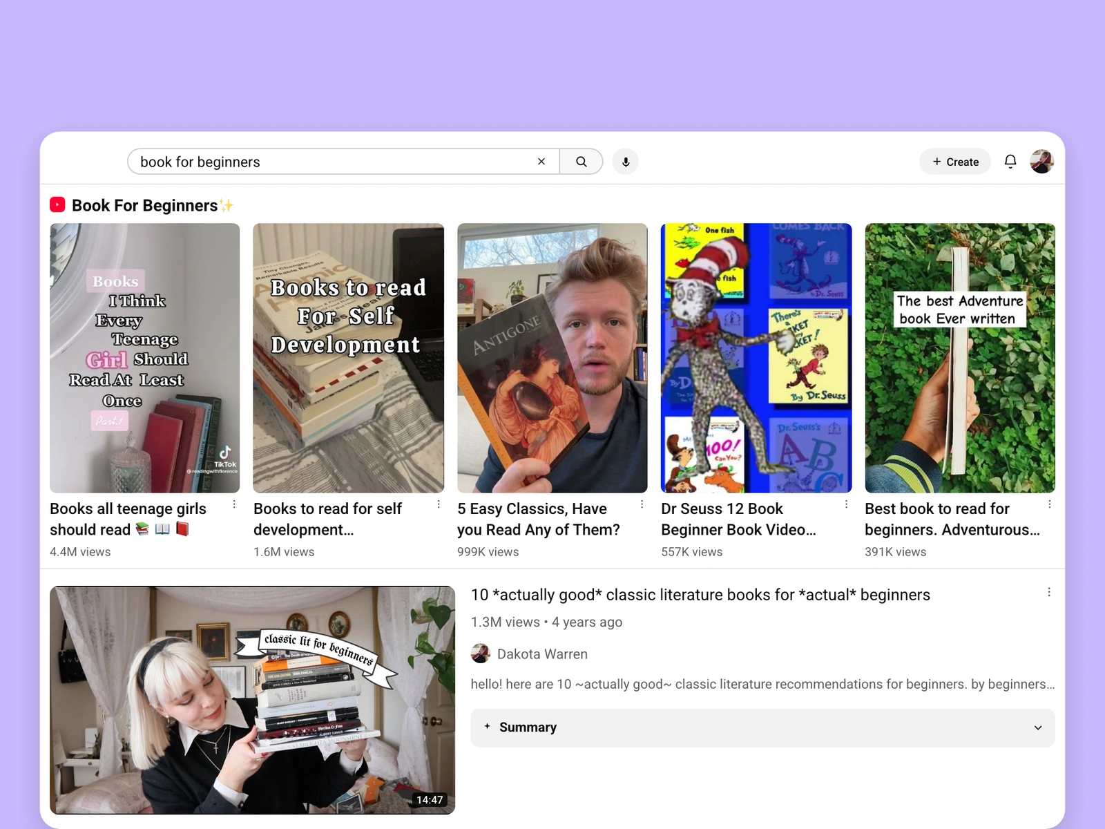 YouTube search results for book videos