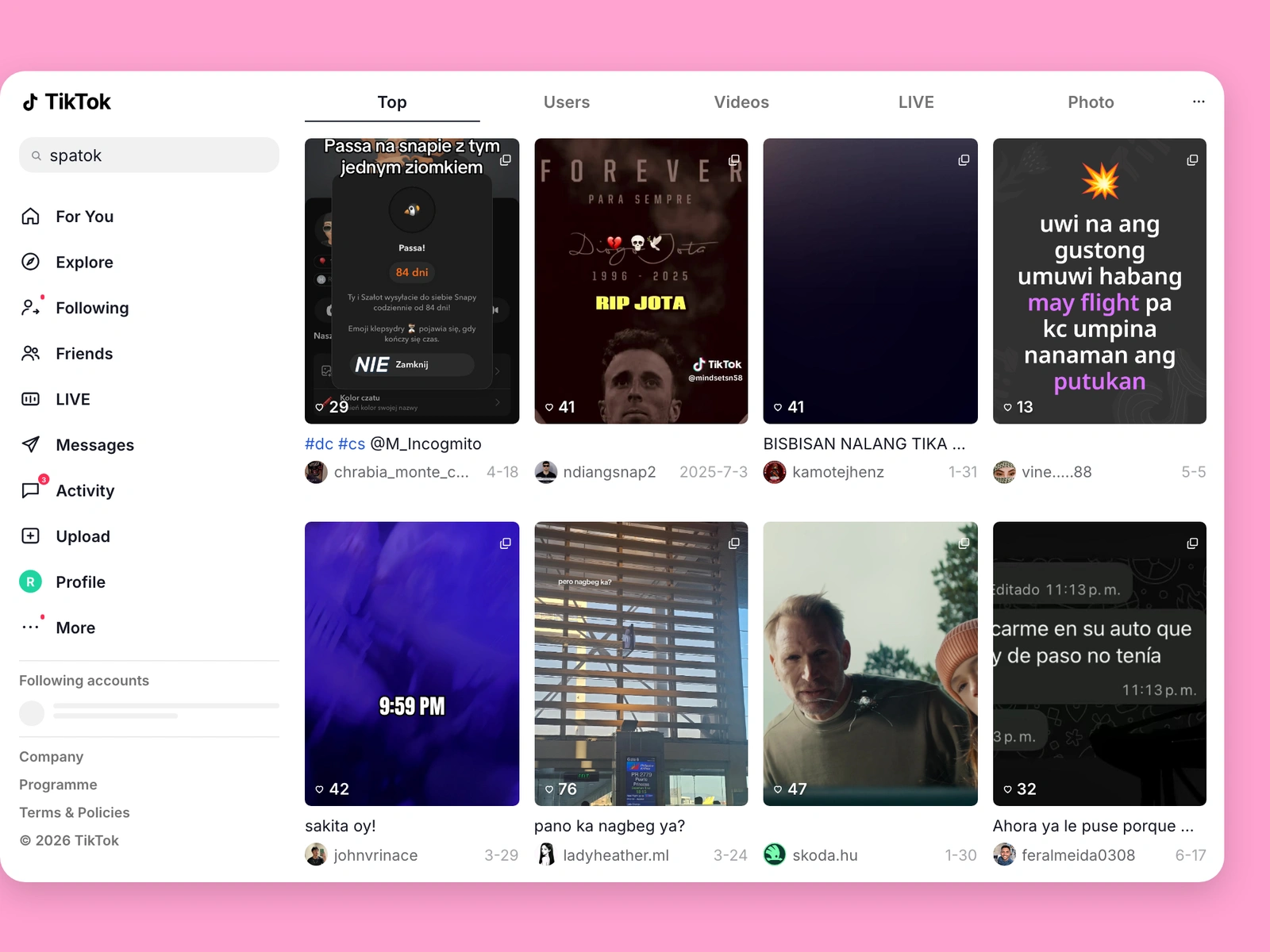 TikTok search results for spa content