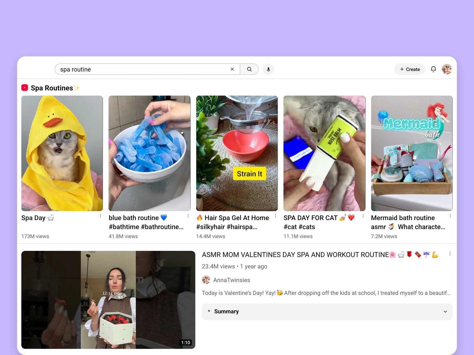 YouTube search results for spa videos