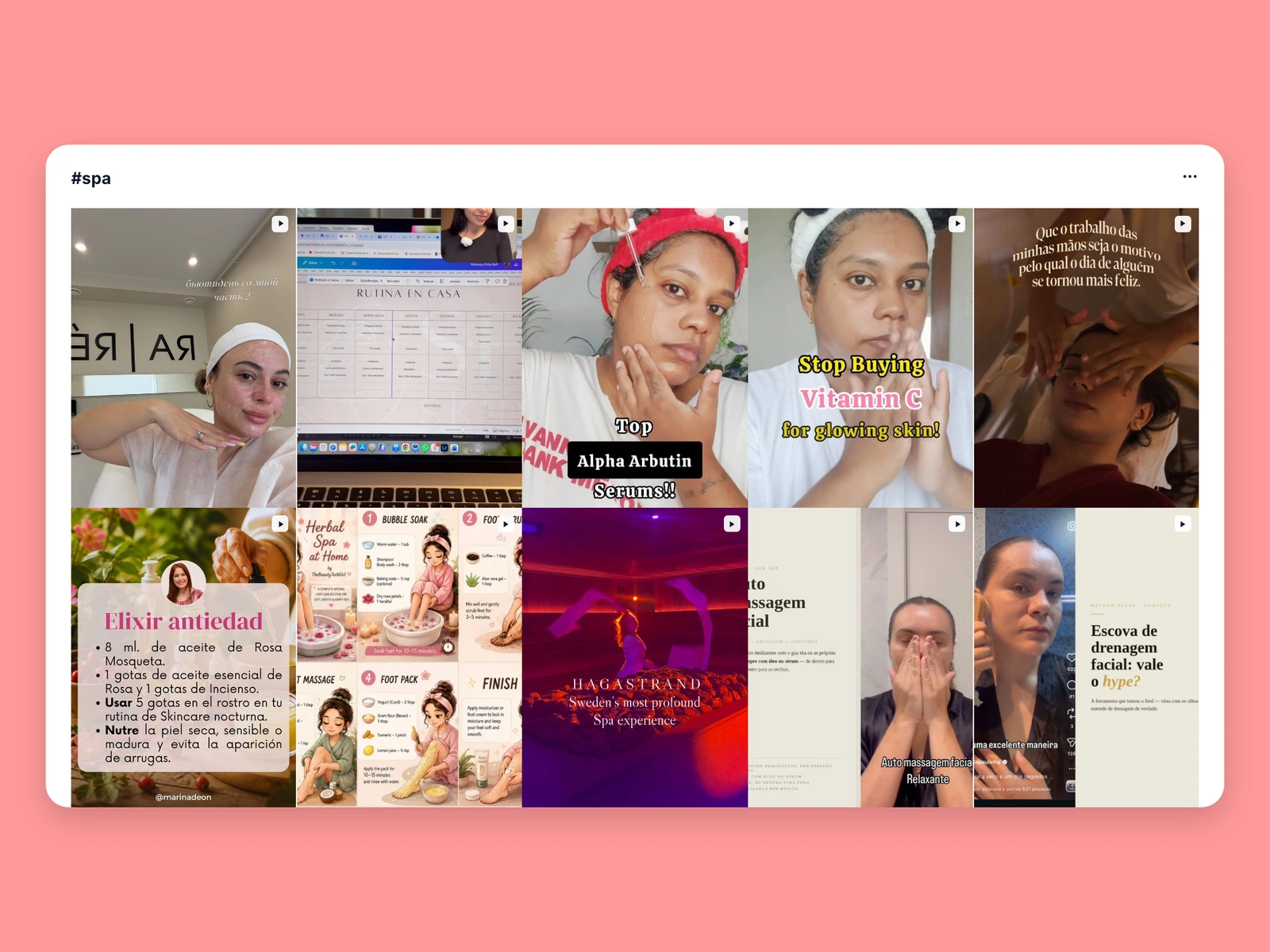 Instagram hashtag results for spa content
