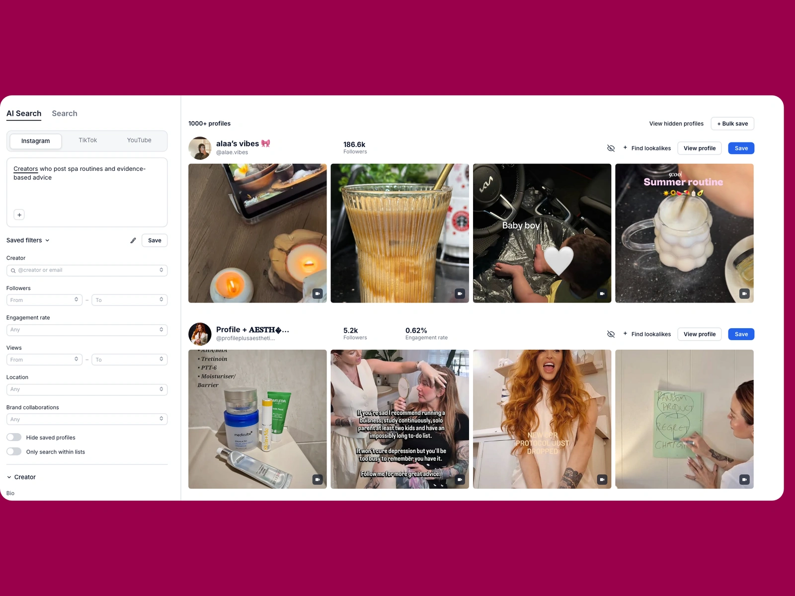 Modash AI search for spa creators