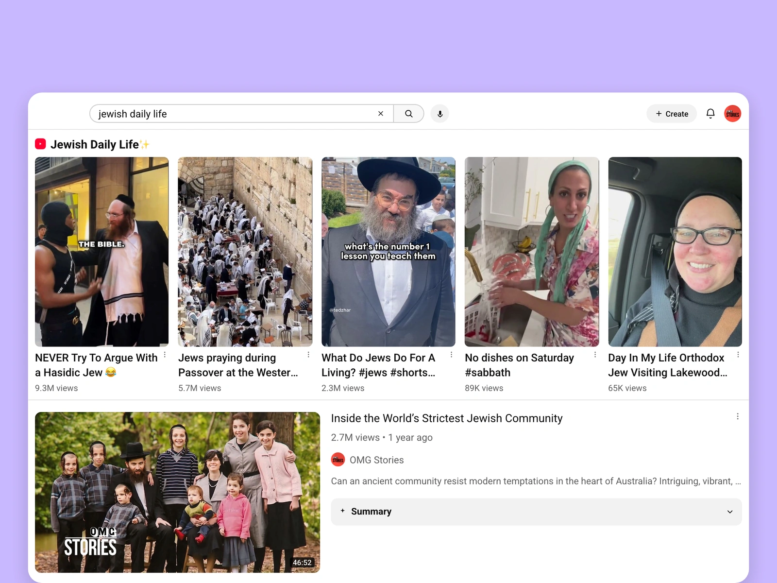 YouTube search results for jewish videos