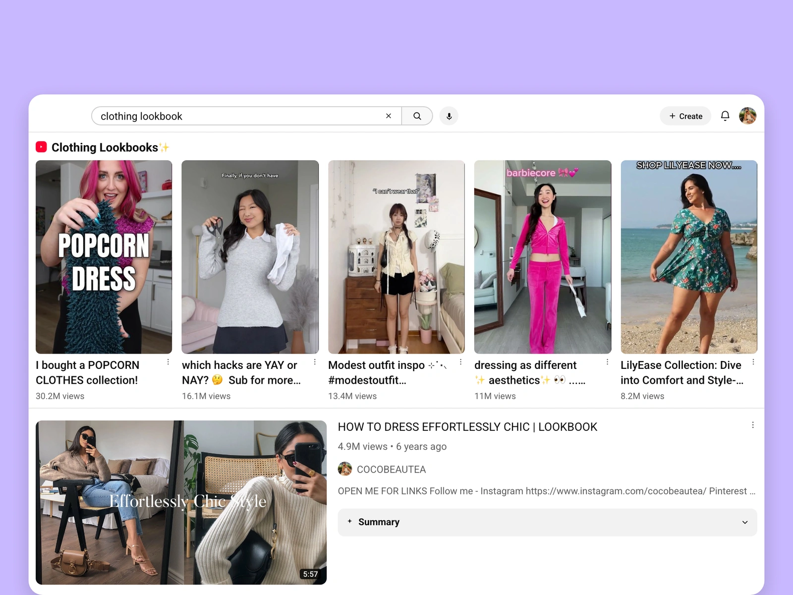 YouTube search results for clothing videos