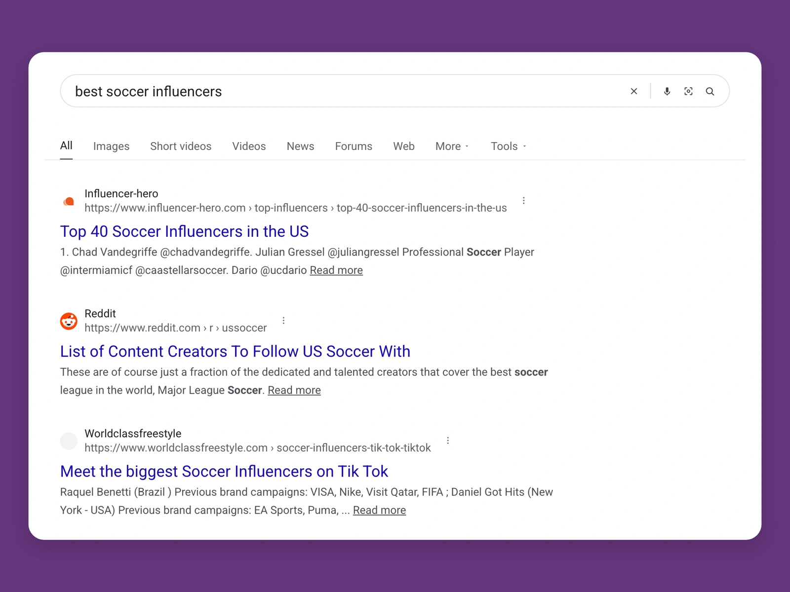 Google results for best soccer bloggers