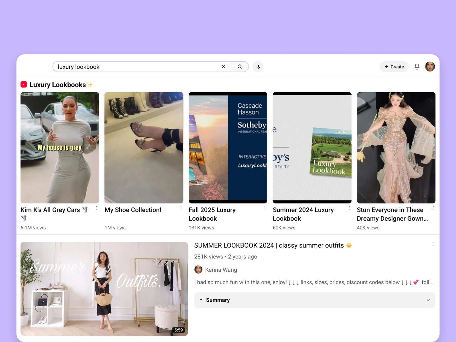 YouTube search results for luxury videos