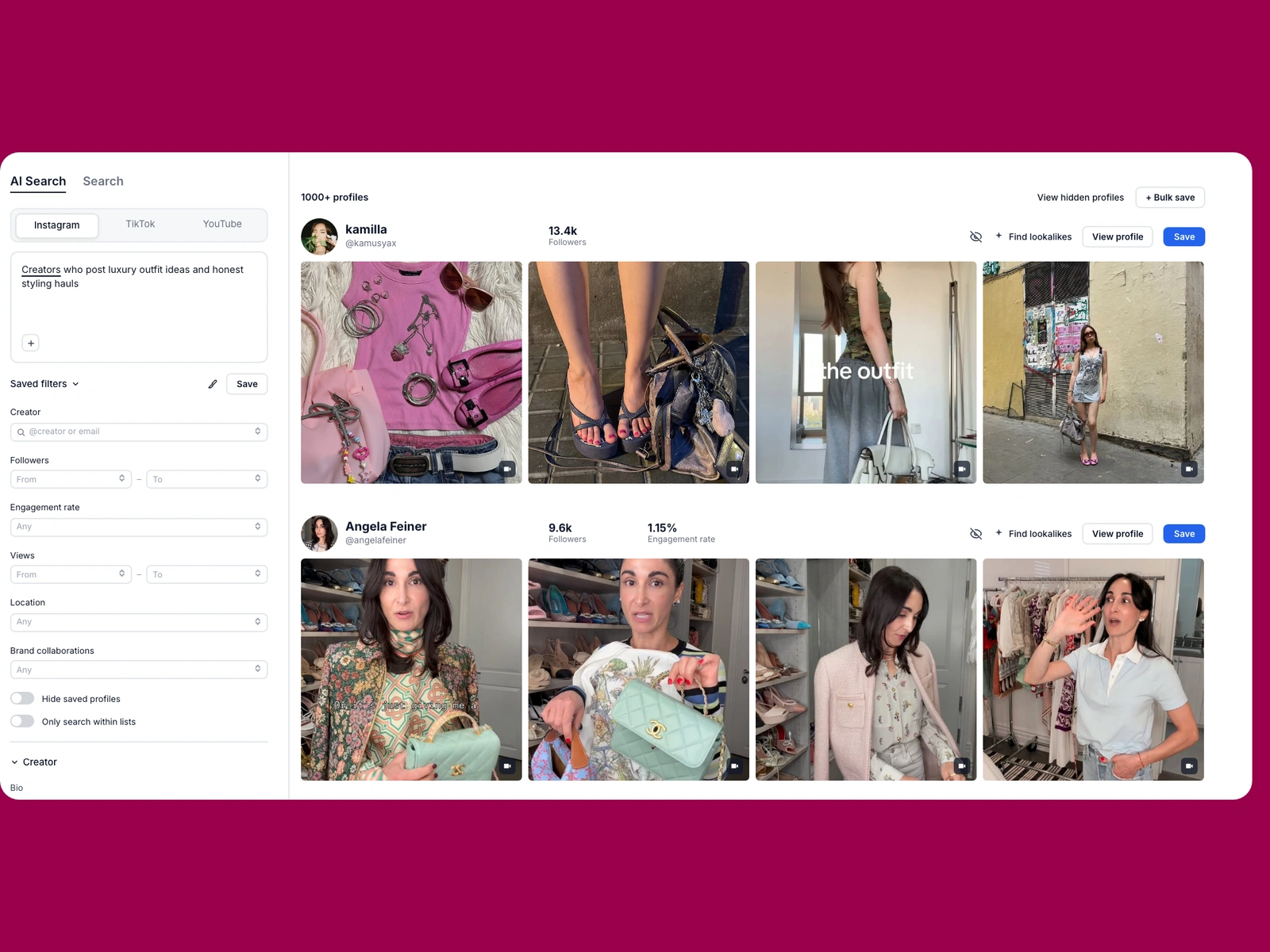 Modash AI search for luxury creators