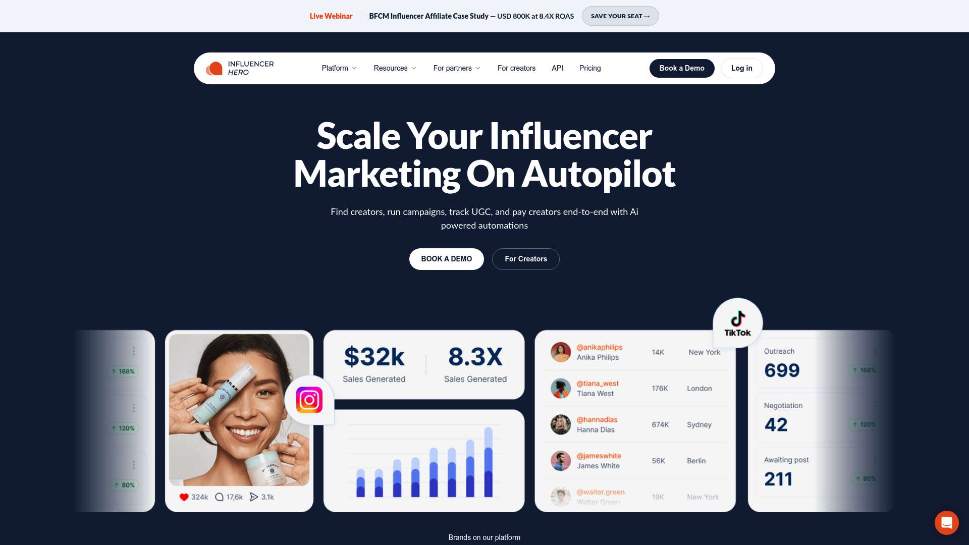 Influencer Hero homepage
