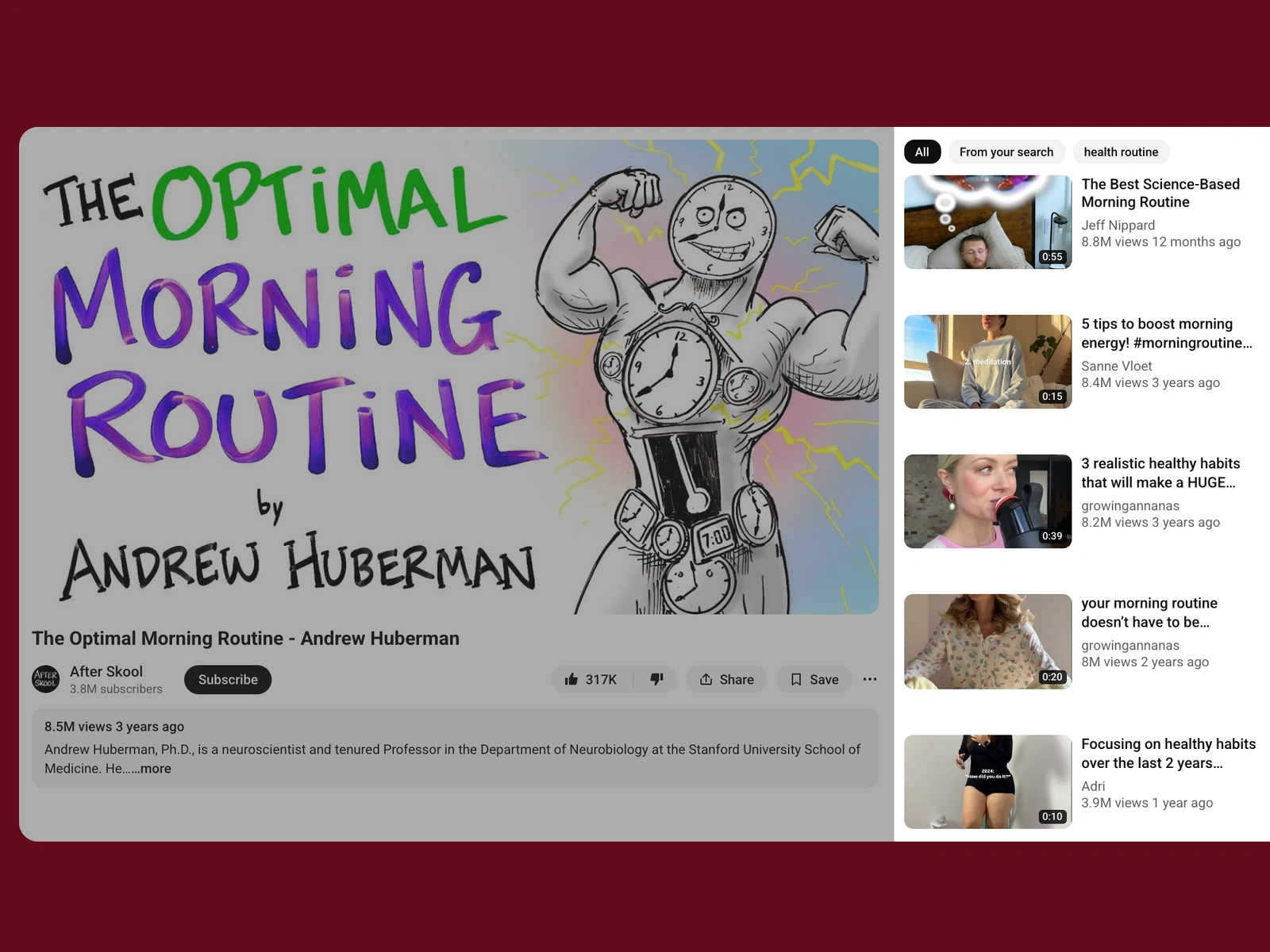 YouTube recommended videos beside a health video