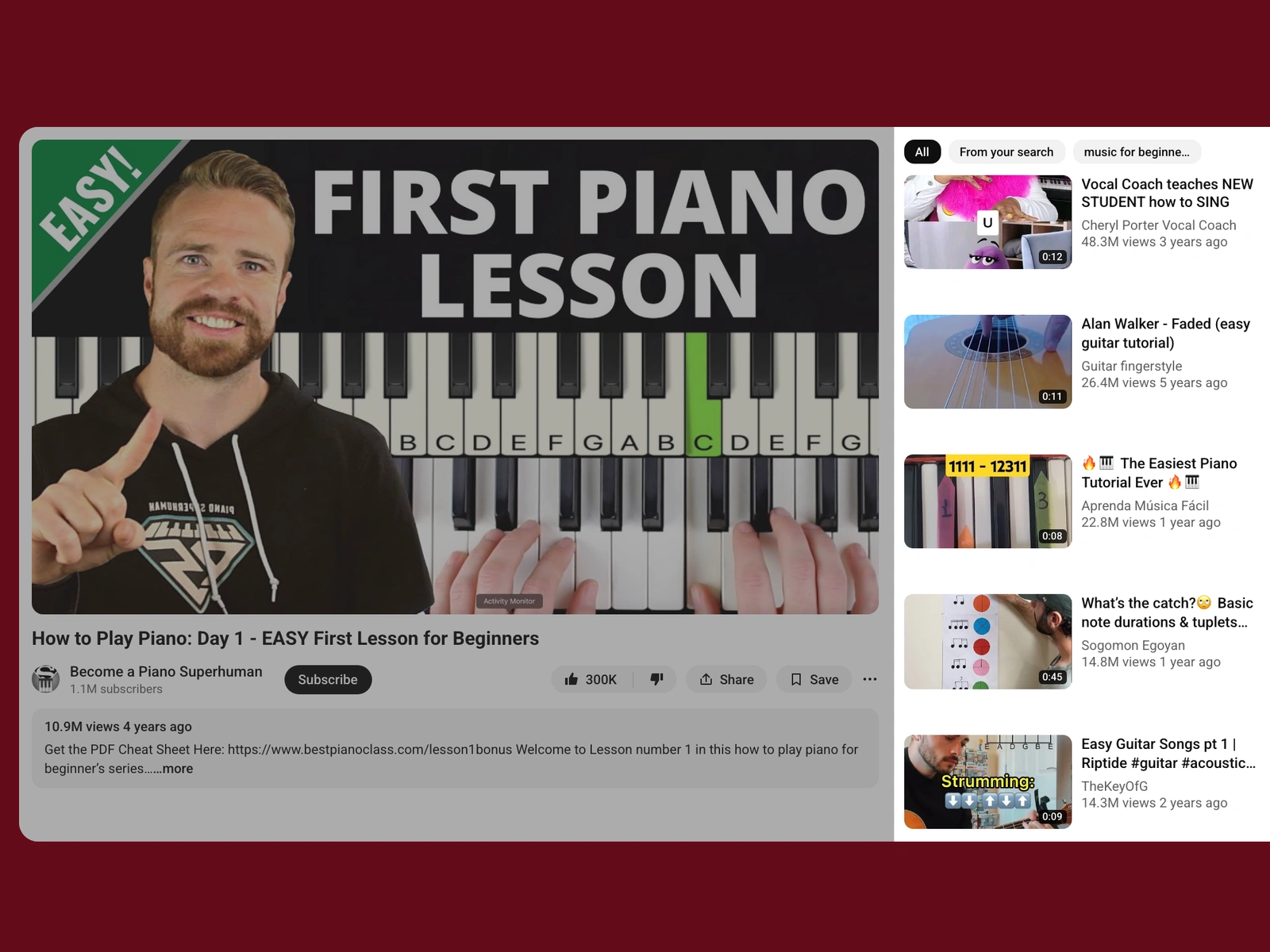 YouTube recommended videos beside a music video