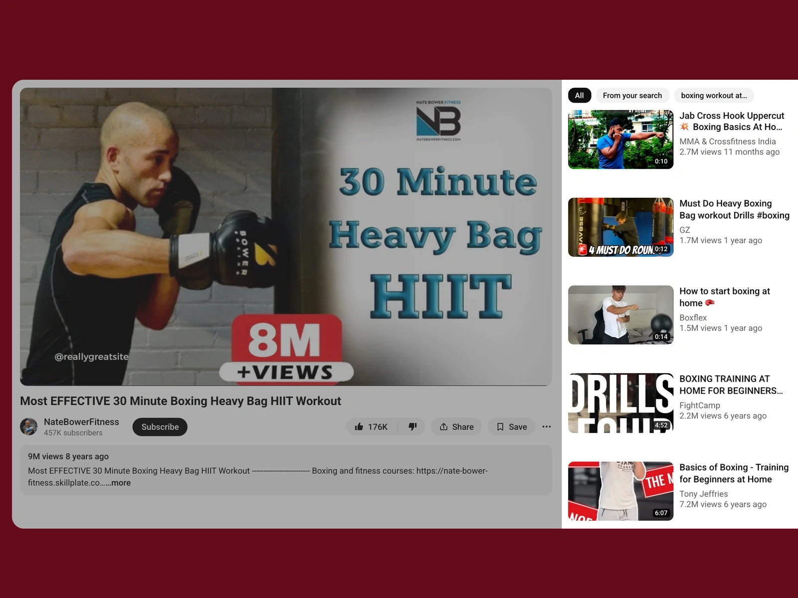 YouTube recommended videos beside a boxing video