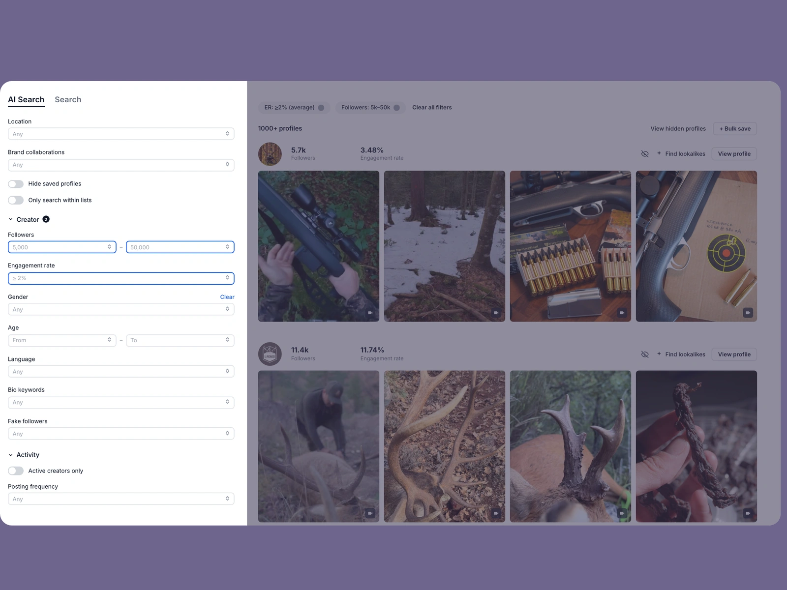 Modash filters narrowing hunting creators