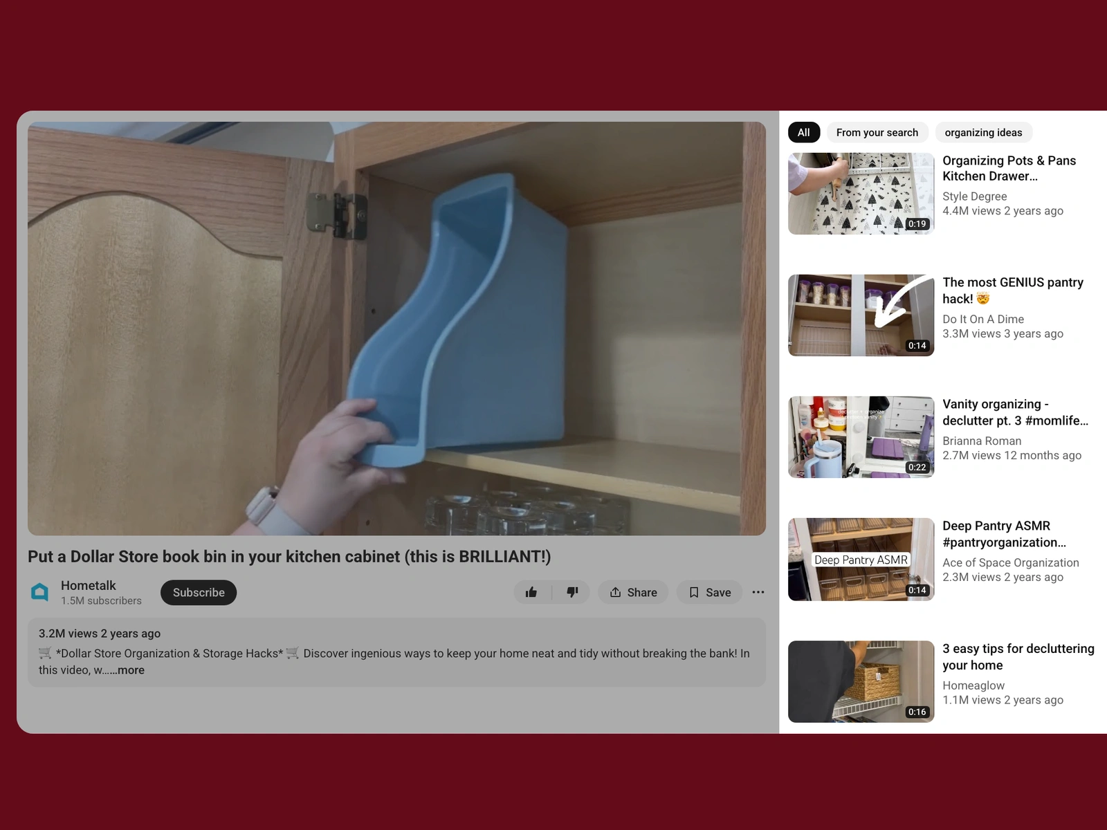 YouTube recommended videos beside a organizing video