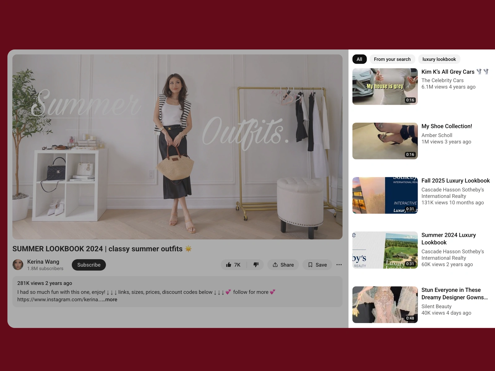 YouTube recommended videos beside a luxury video