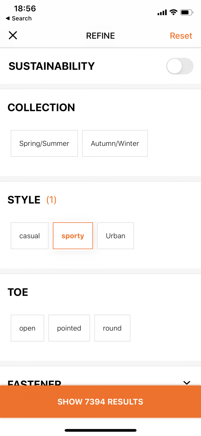 action buttons in zalando mobile app