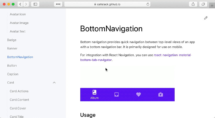 gif presenting bottom navigation in react native