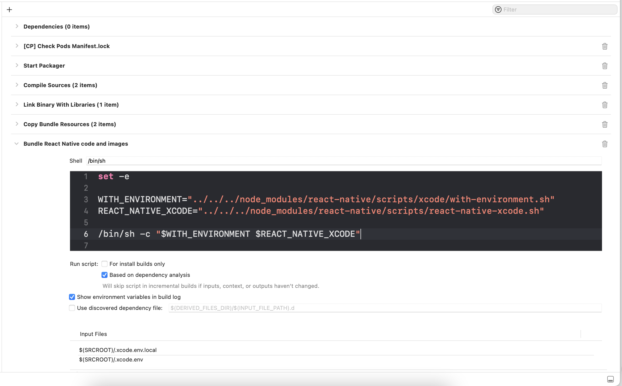 XCode Build phases settings