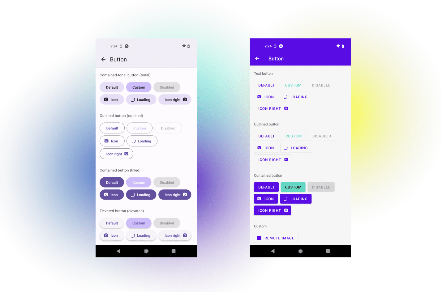 screenshot showing the difference betwen React Native Paper 4.0 and React Native Paper 5.0