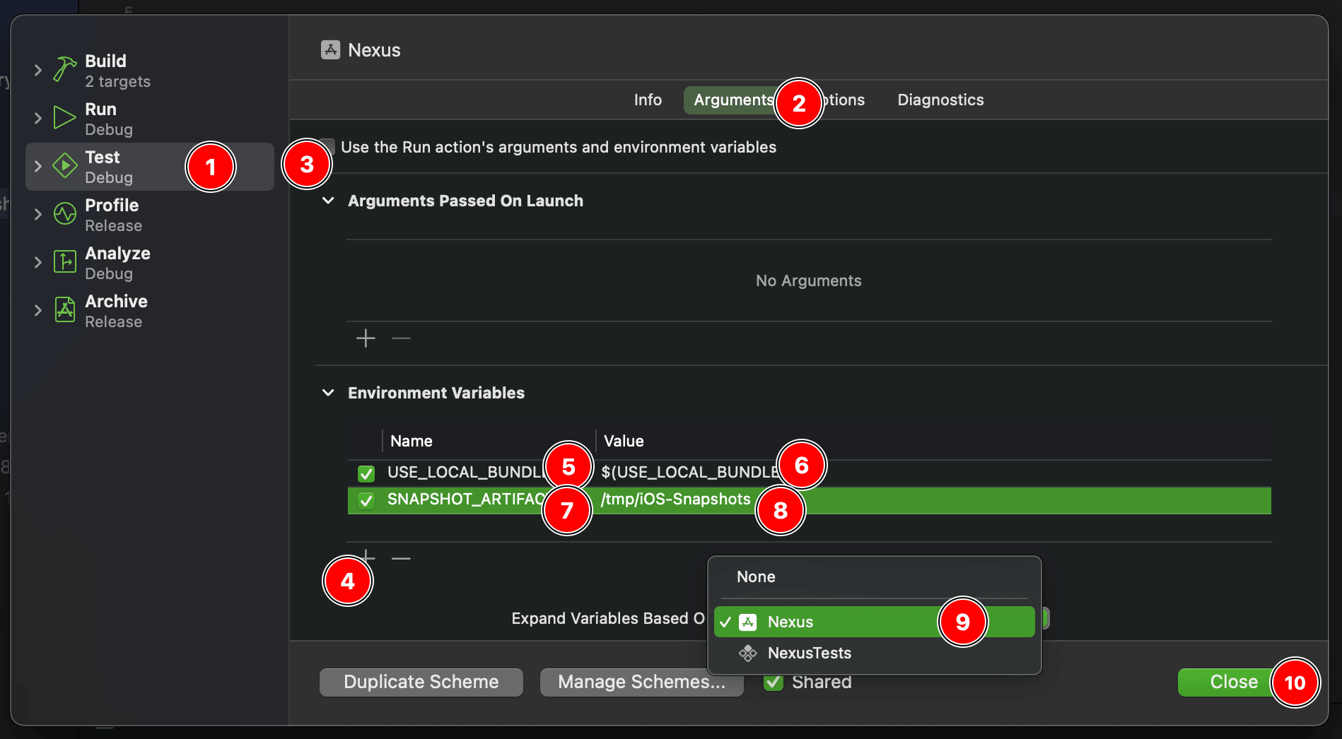 The edit scheme dialog with numbers showing where to click