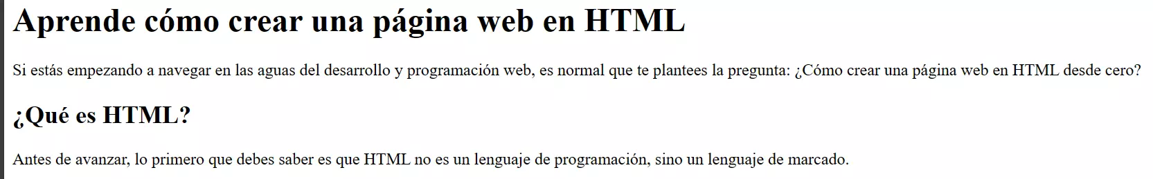 Ejemplo de cómo se ve en el navegador el contenido HTML