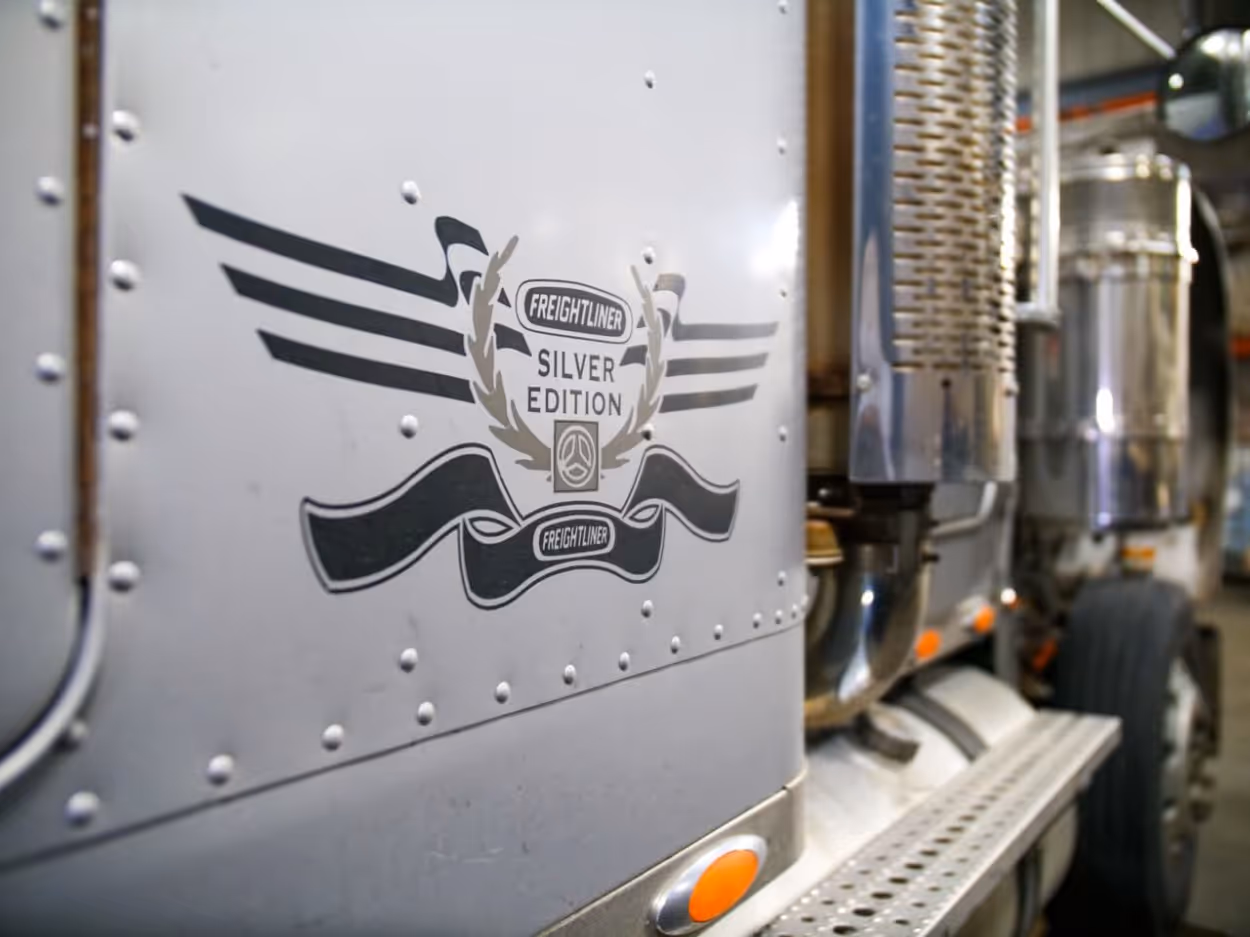 Freightliner truck in shop for transmission repairs
