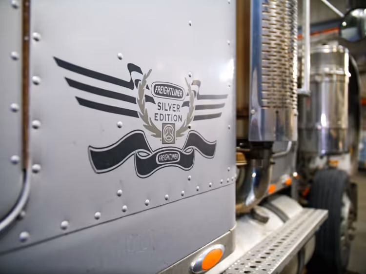 Freightliner truck in shop for transmission repairs