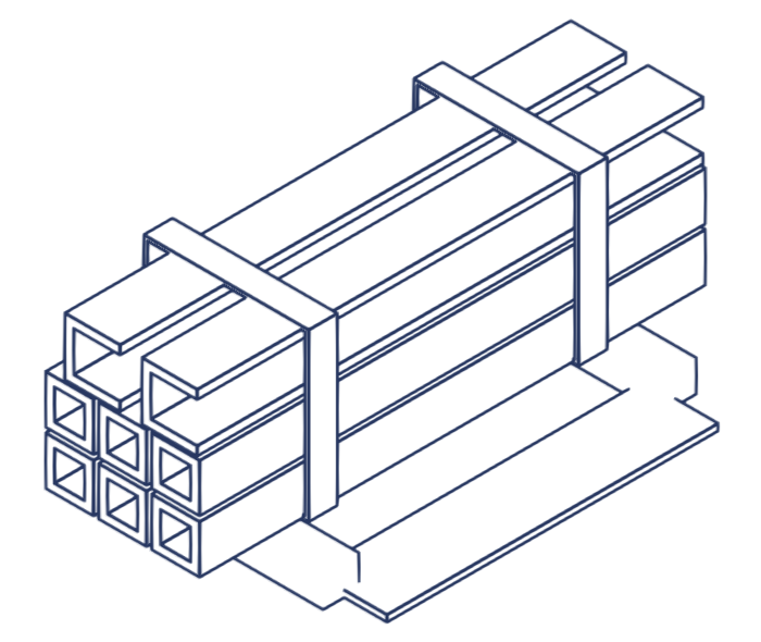Banded bundle of steel on dunnage