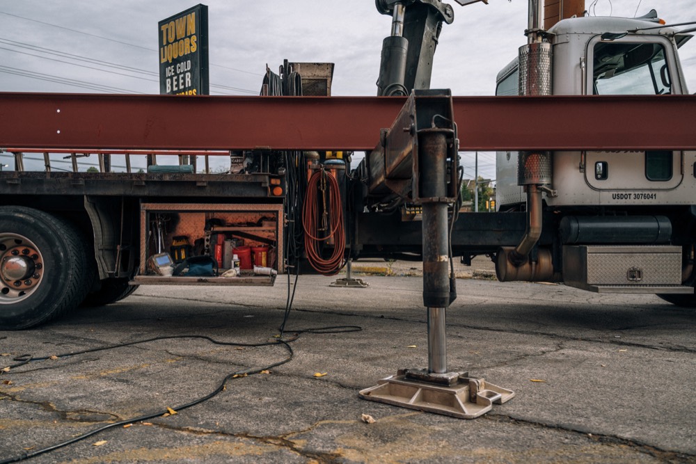 Steel being set by crane