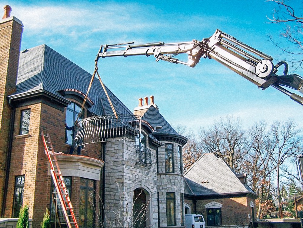 Residential structural steel set by crane