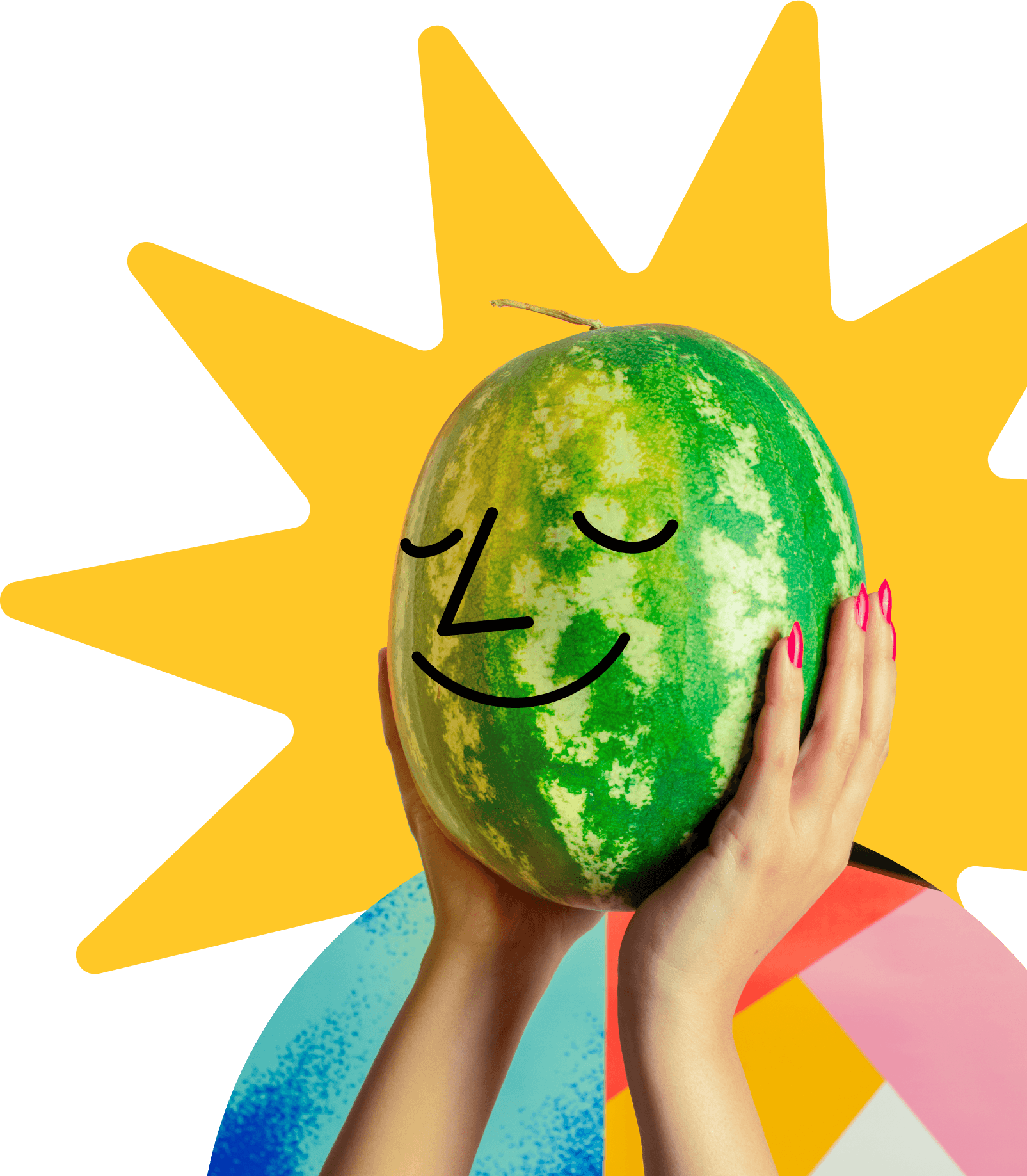A watermelon holding its head thinking. 