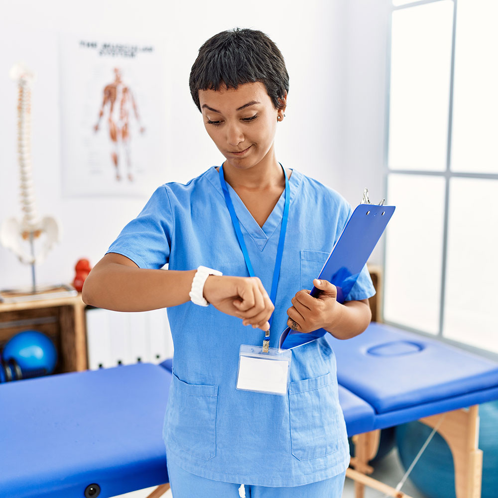 Therapist checking the time