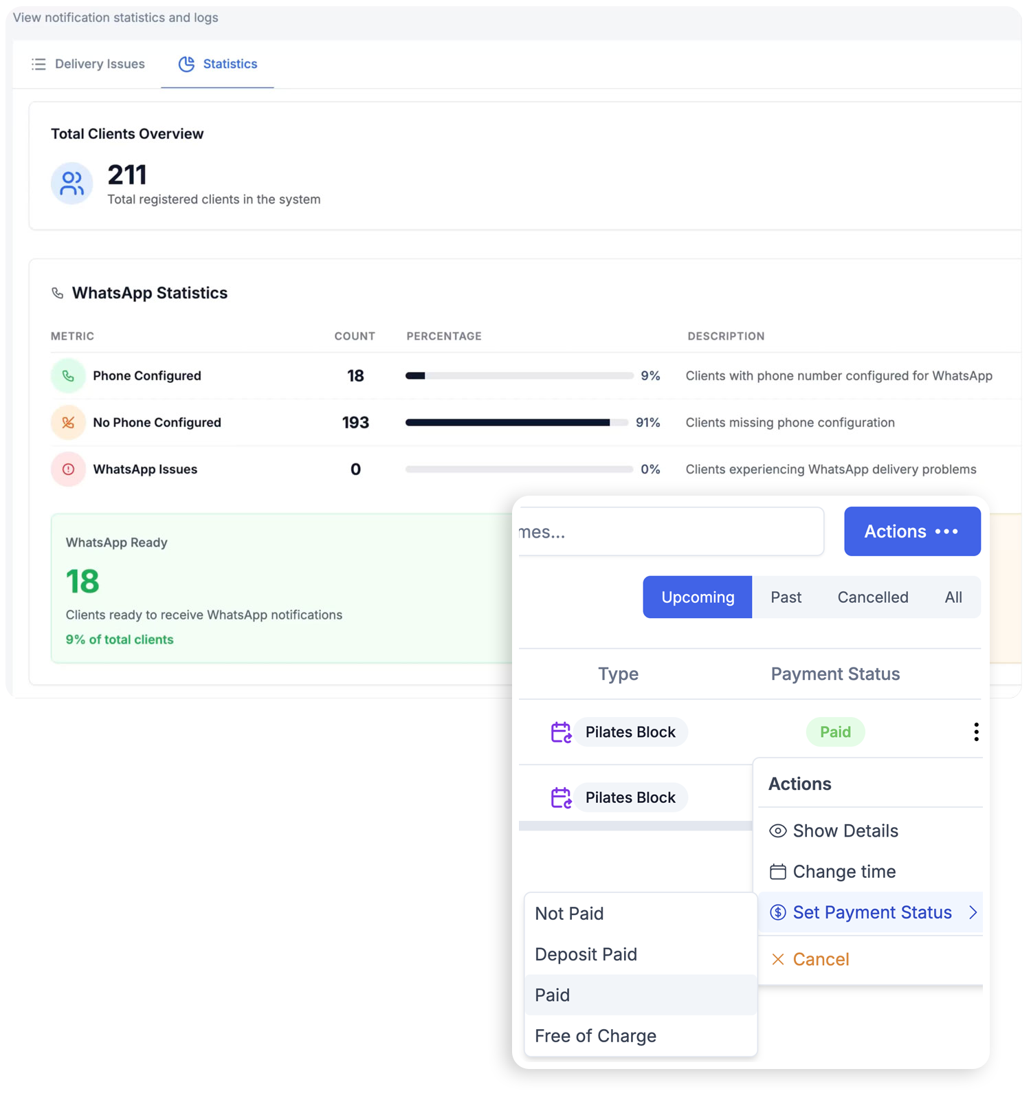 WhatsApp reminders and online payments